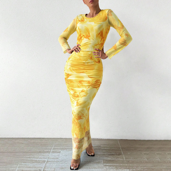 Robe maxi élégante pour femmes avec motif floral et coupe longue Levoire