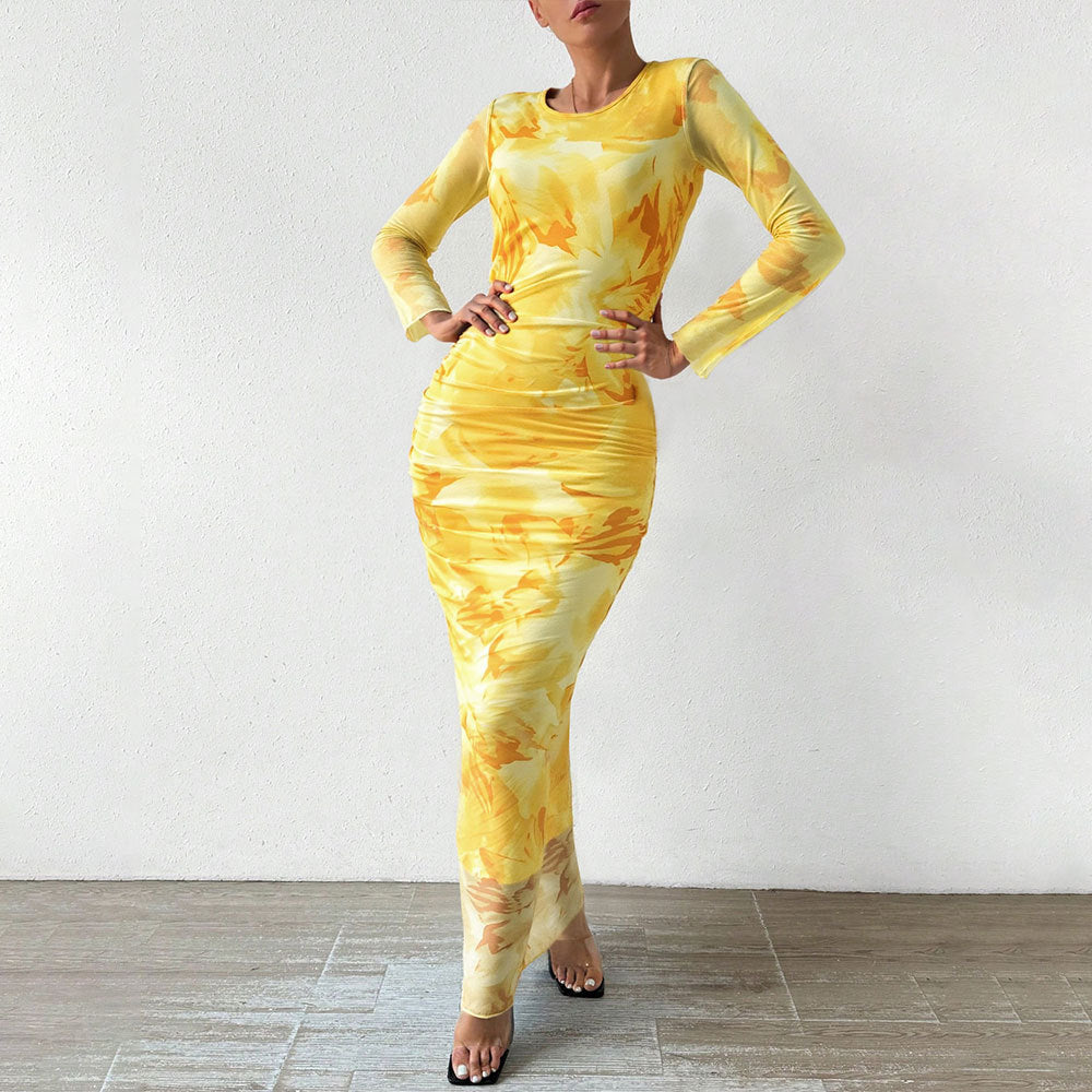 Robe maxi élégante pour femmes avec motif floral et coupe longue Levoire