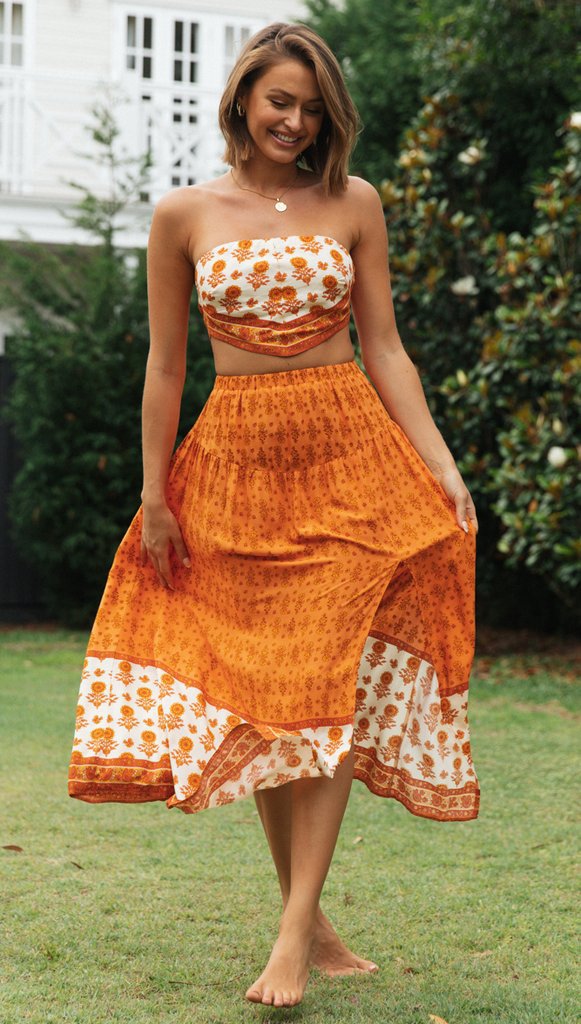 Ensemble femme deux pièces avec top bandeau et jupe maxi fluide Levoire