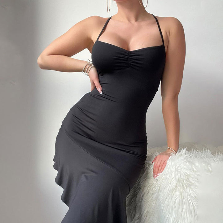 Robe longue à manches longues attrayante pour femmes avec design sans bretelles et ourlet fluide Levoire