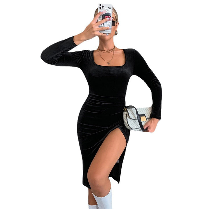 Levoire | Robe Bodycon en velours à col carré décolleté élégant à manches longues