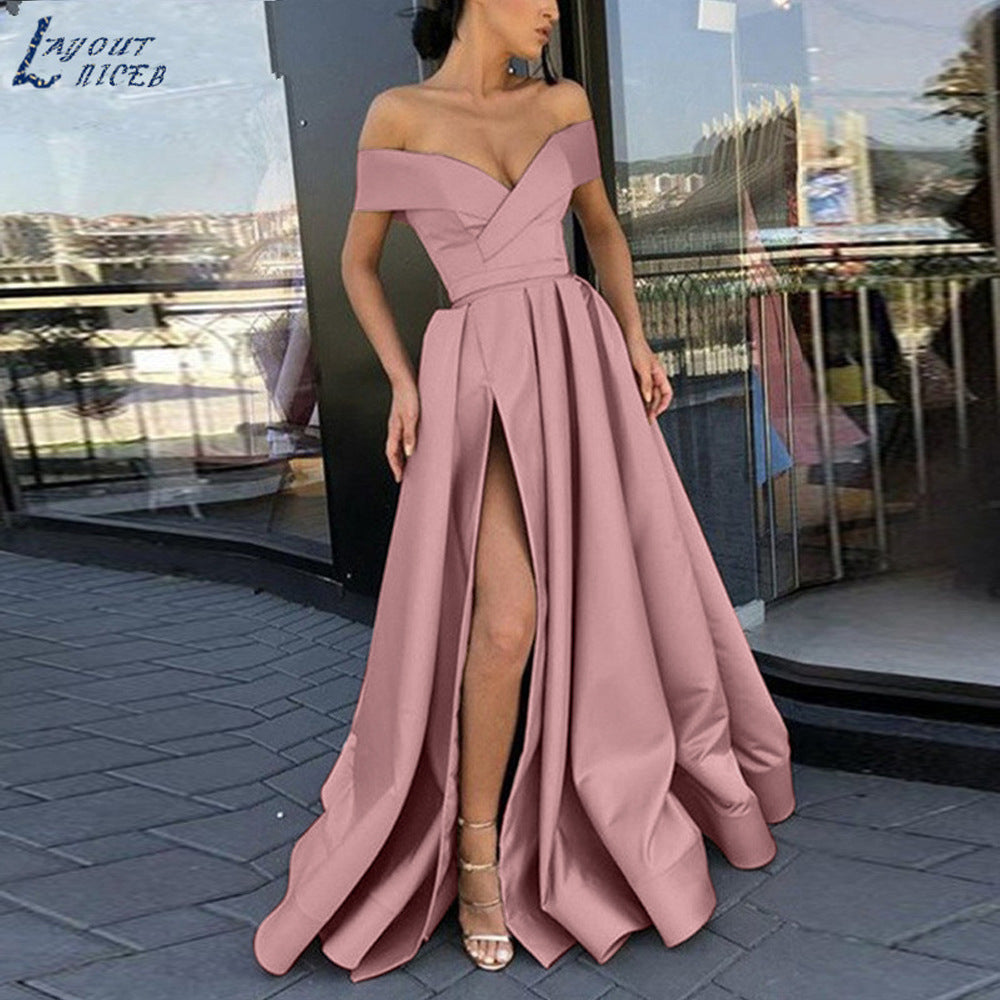 Levoire | Glamourueux Profond V décolleté Satin Multicolore Robe Rosa