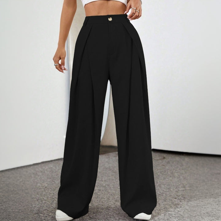 Pantalons palazzo taille haute généreux pour femme avec plis élégants et bouton visible Levoire