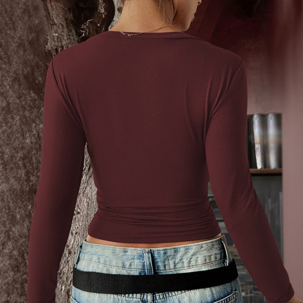 Chemise ajustée à manches longues pour femmes avec col en V et matériau élastique Levoire