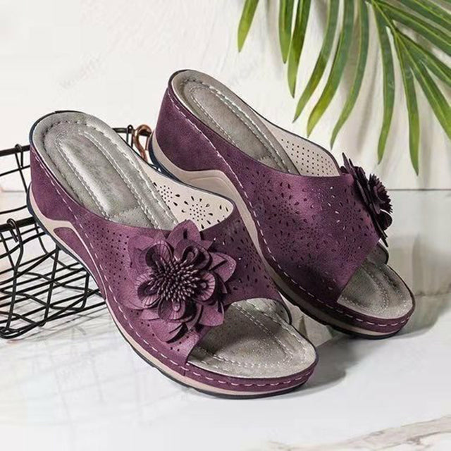 Levoire | Pantoufles 3D Avec Talon En Fleurs Violet