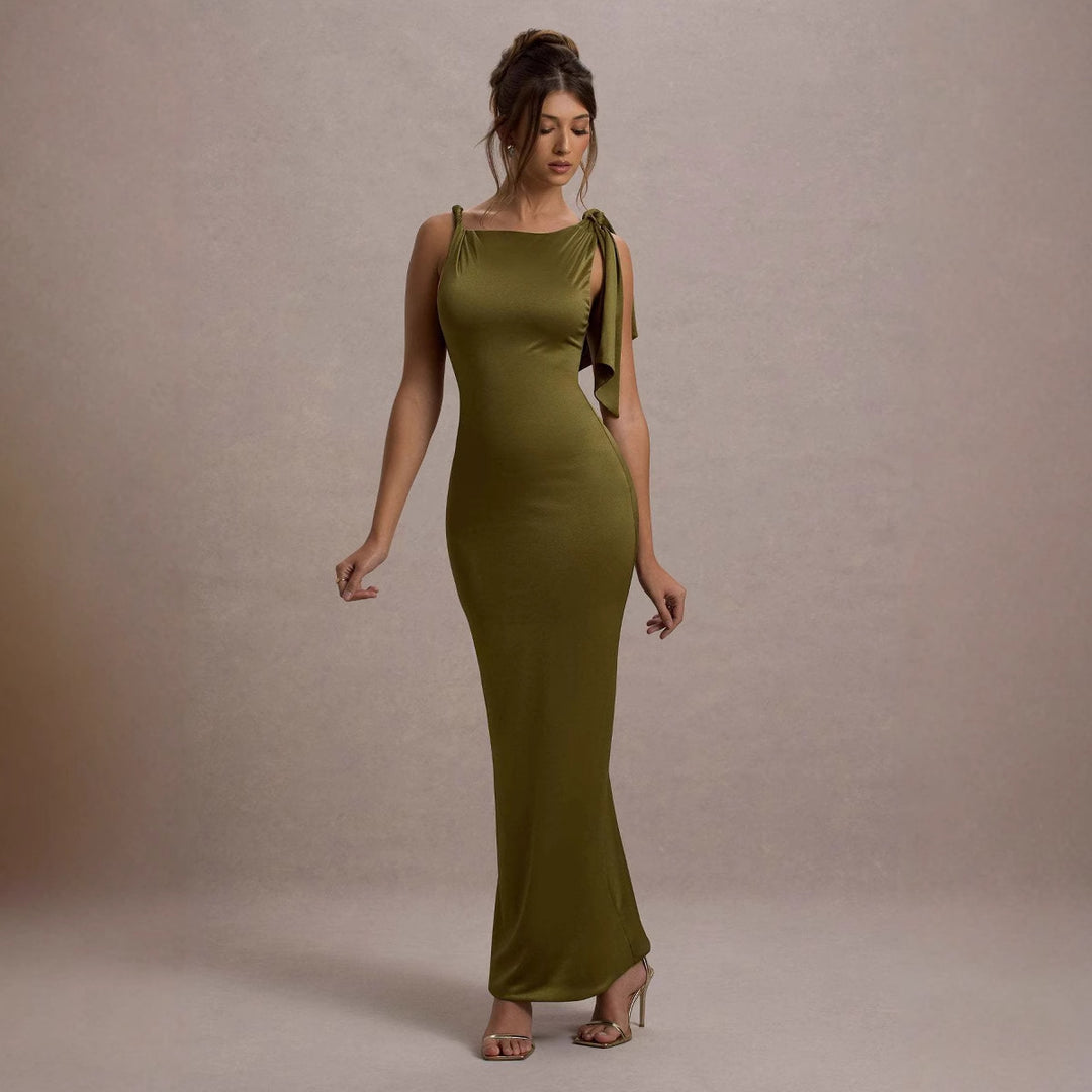 Robe Maxi Élegante pour Femmes avec Bretelle Asymétrique et Coupe Ajustée Levoire