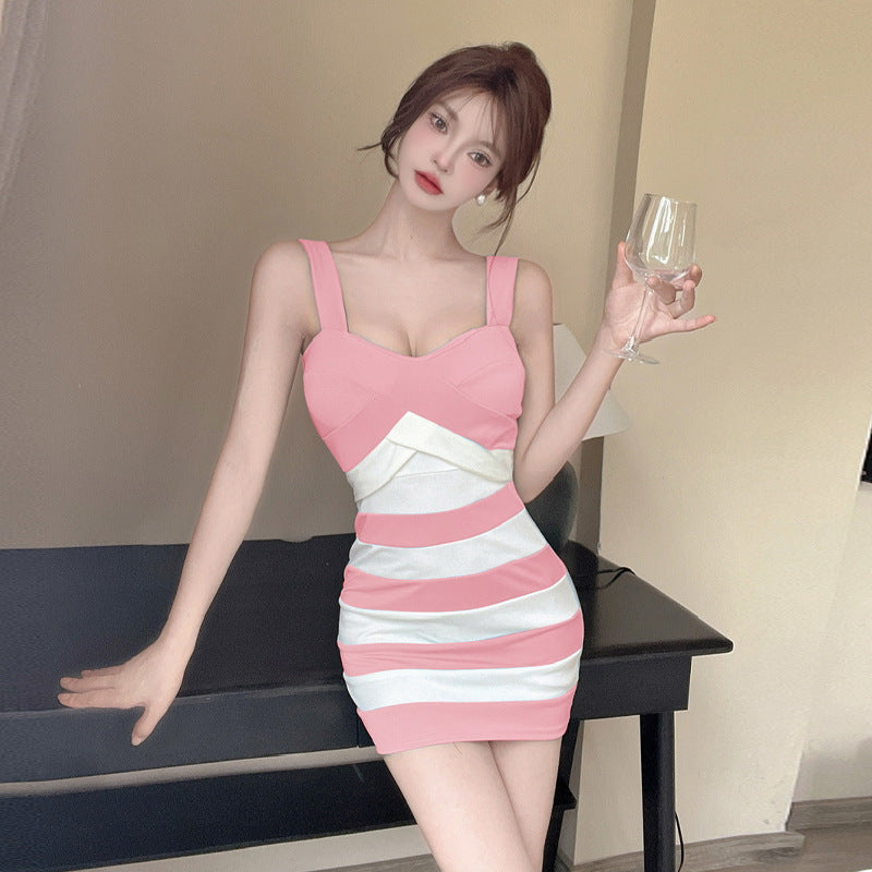 Levoire | Tank-Dress Combinaison de Couleurs Sangle Fixe Ajusté Tank Dress Rosa
