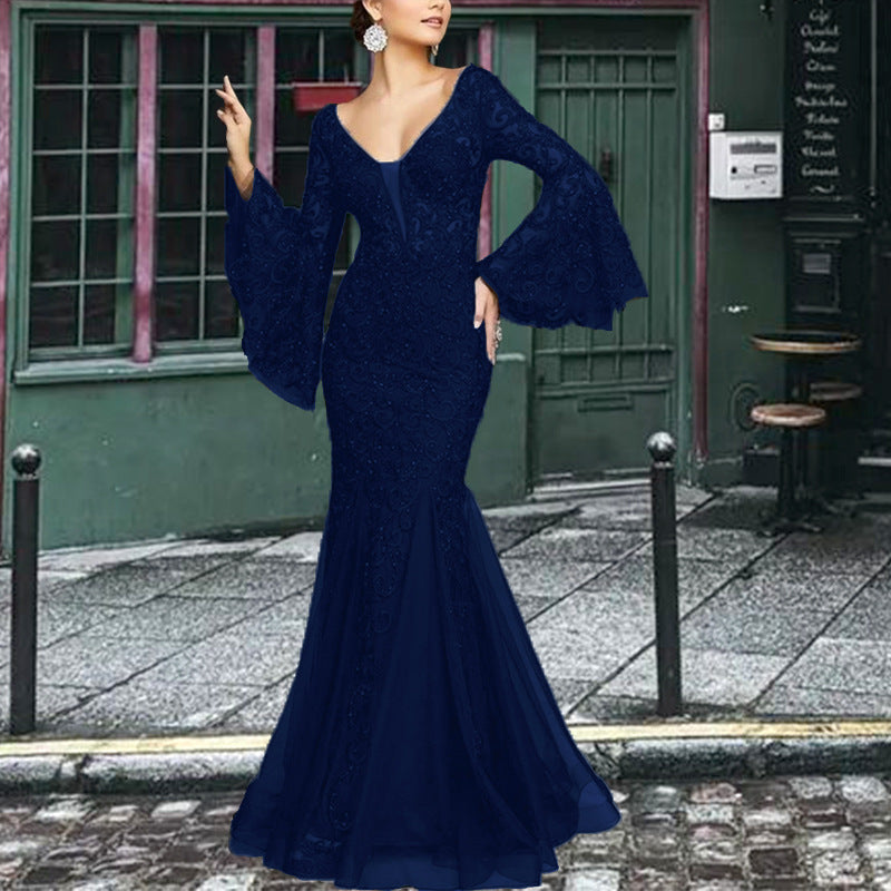 Levoire | Élégante robe de soirée noire à ancre en dentelle Bleu marine