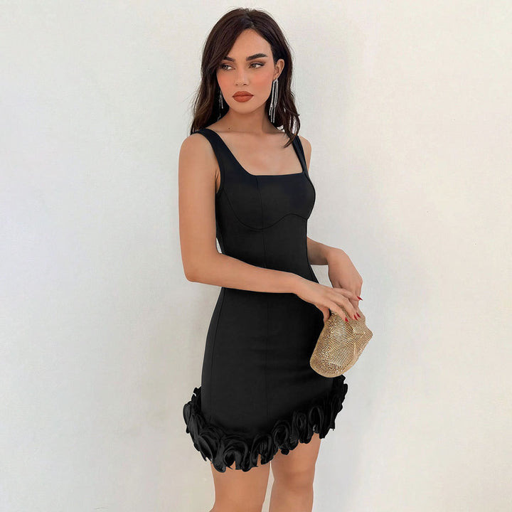 Robe de cocktail moulante pour femmes avec décoration élégante en volants Levoire