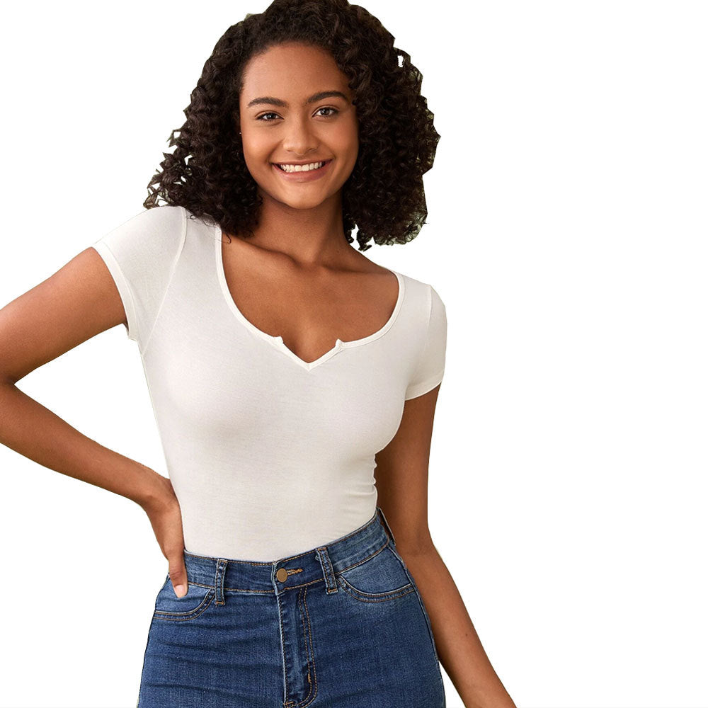 T-shirt ajusté pour femmes avec décolleté V profond et manches courtes Levoire