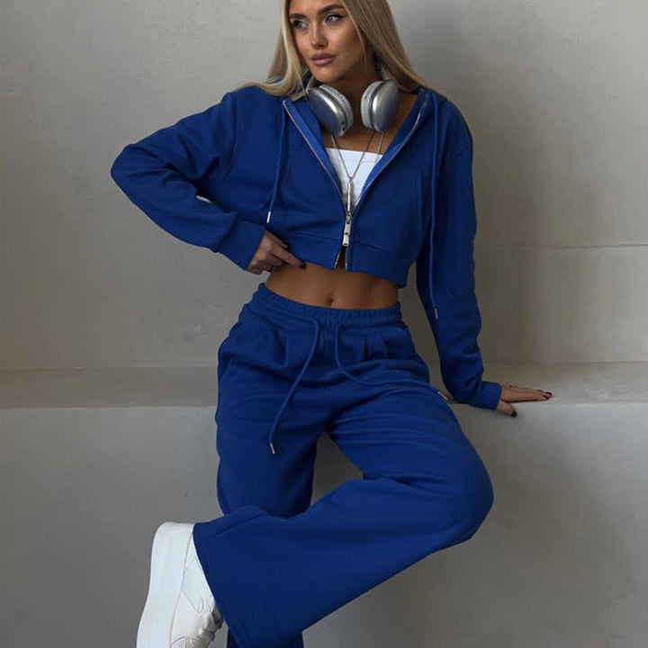 Levoire | Sweat à capuche court à taille serrée - cardigan en tricot avec poches kangourou Bleu