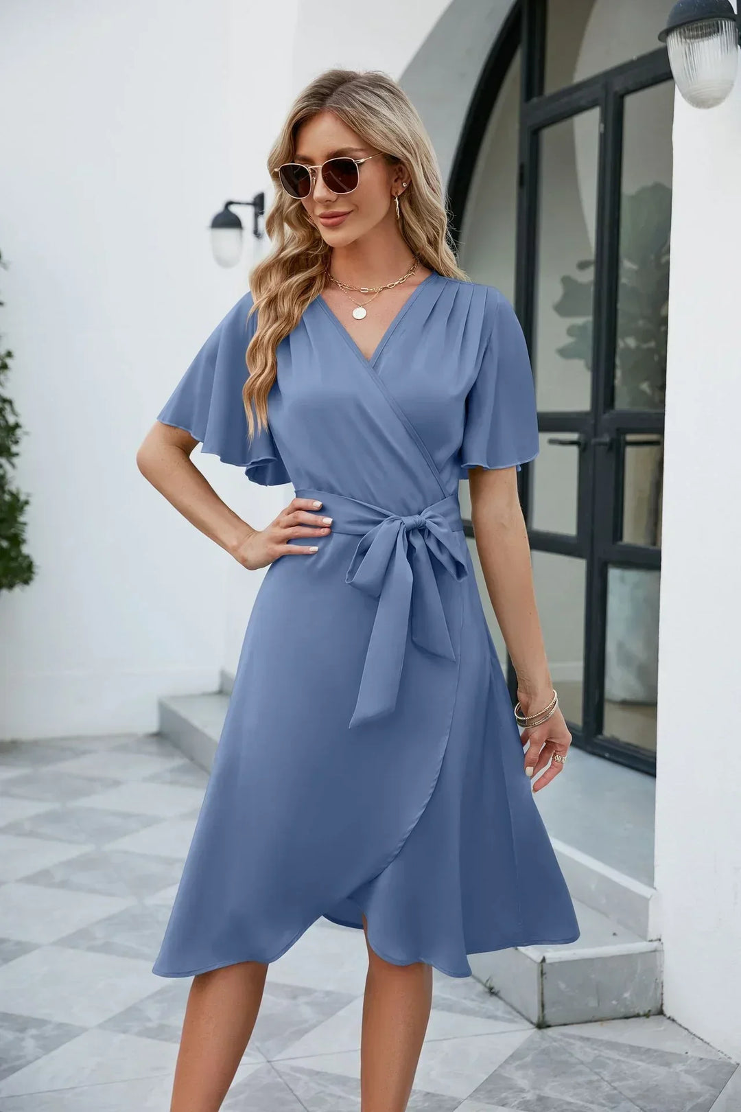 Levoire | Robe D'Été À Décolleté En V Pour Femmes Bleu