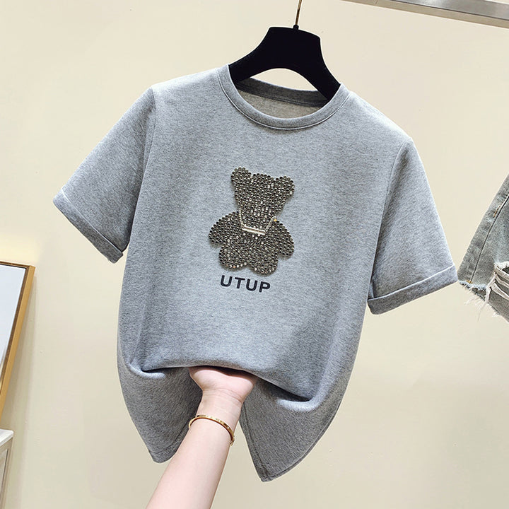 T-shirt femme avec motif d'ours scintillant et coupe décontractée Levoire