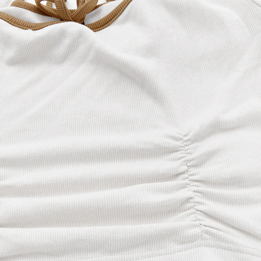 Haut à manches longues cropped pour femmes avec un décolleté carré élégant et des détails de nœud sophistiqués Levoire