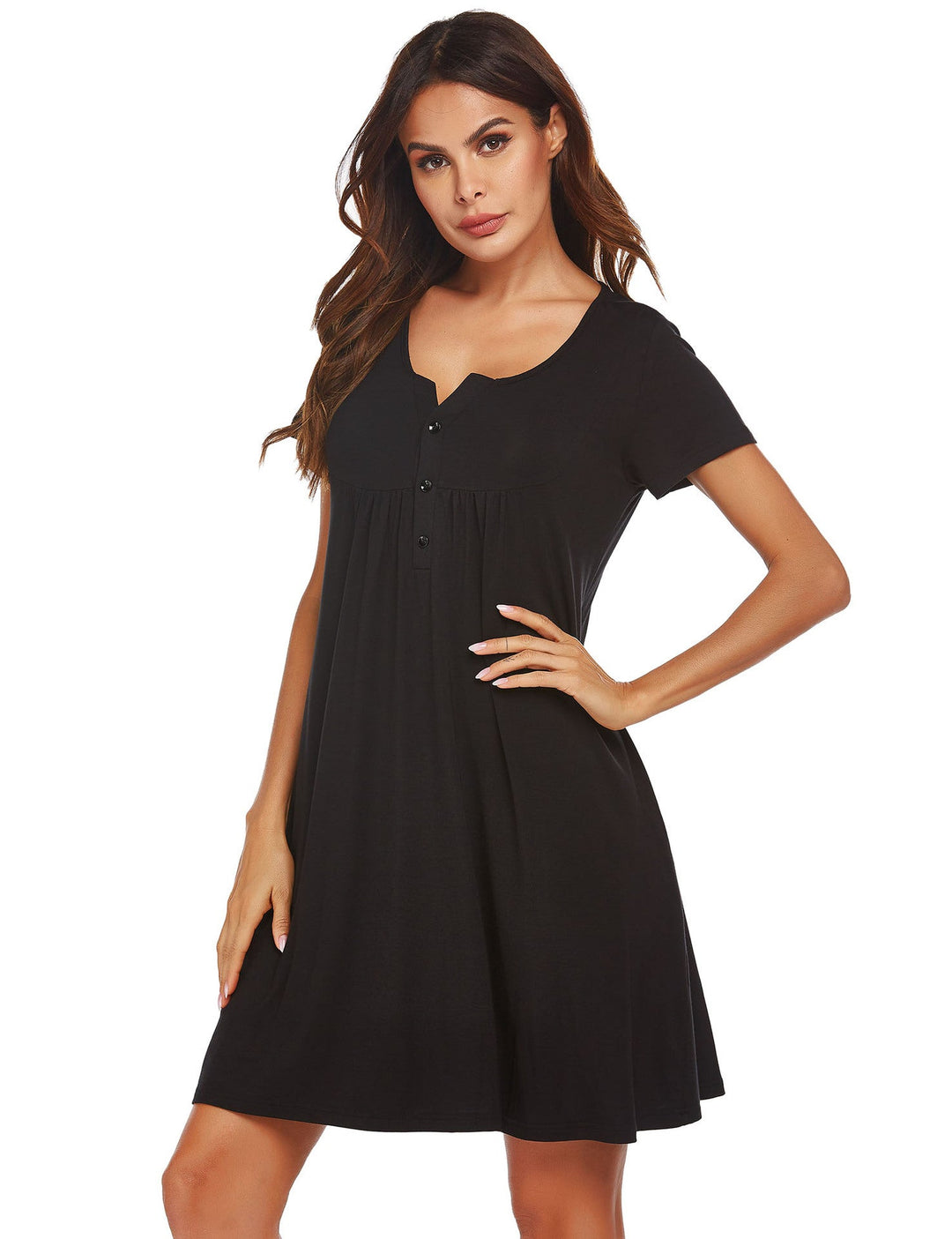 Levoire | Modal-robe de nuit Printemps Été Manches courtes Poche Nuit Noir