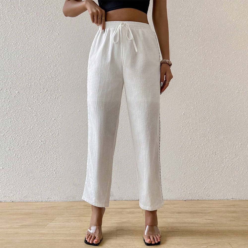 Pantalon large en coton pour femmes avec détails de volants sur le côté Levoire