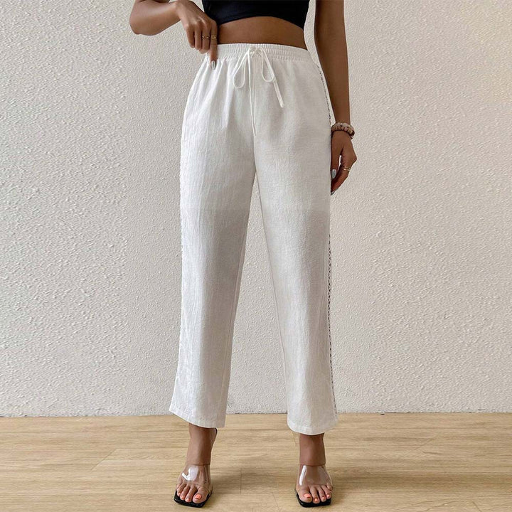 Pantalon large en coton pour femmes avec détails de volants sur le côté Levoire