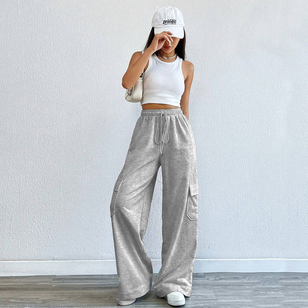 Pantalons cargo pour femmes avec jambes larges et taille élastique Levoire