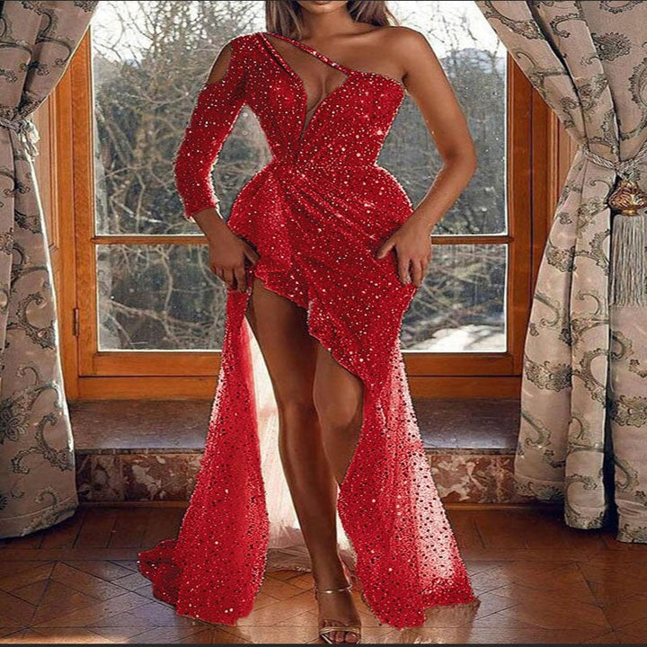 Levoire | Glamouröös Robe de Fête à Manches Longues en Sequins Rot
