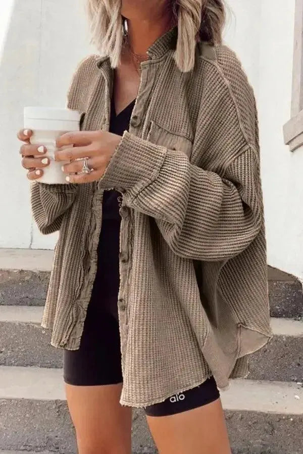 Levoire | Veste en shirt irrégulière pour femmes Khaki