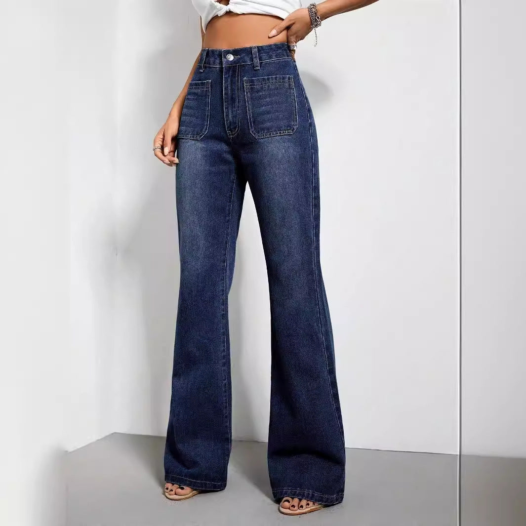Jeans pour femmes loose taille haute avec poches latérales et coupe décontractée Levoire