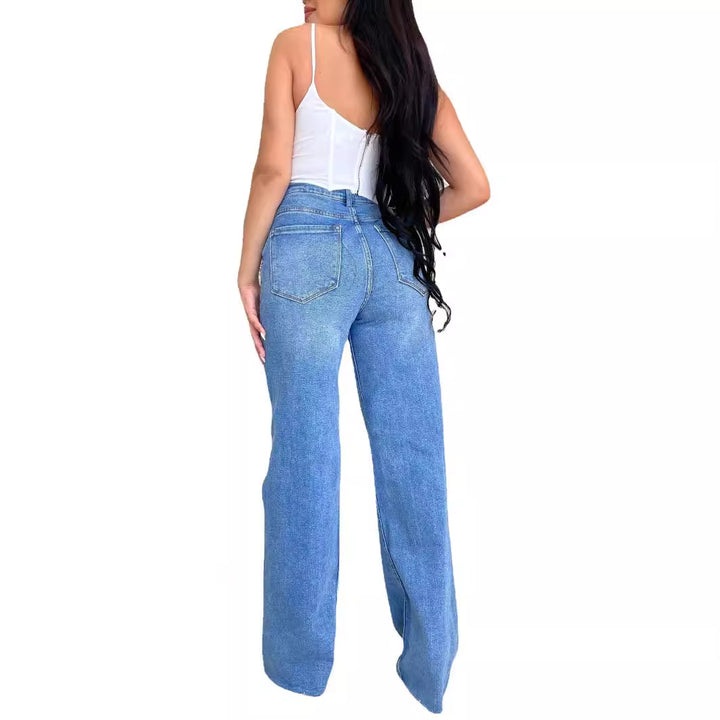Femmes Jeans Vintage Ample en Style Détérioré avec Taille Haute Levoire
