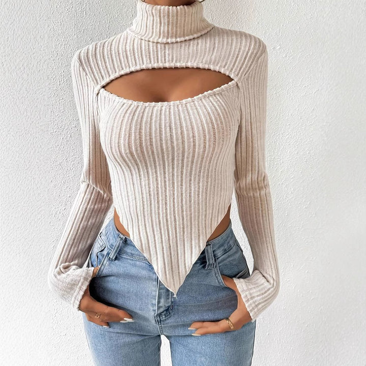 Body à manches longues pour femmes avec encolure asymétrique et texture côtelée Levoire