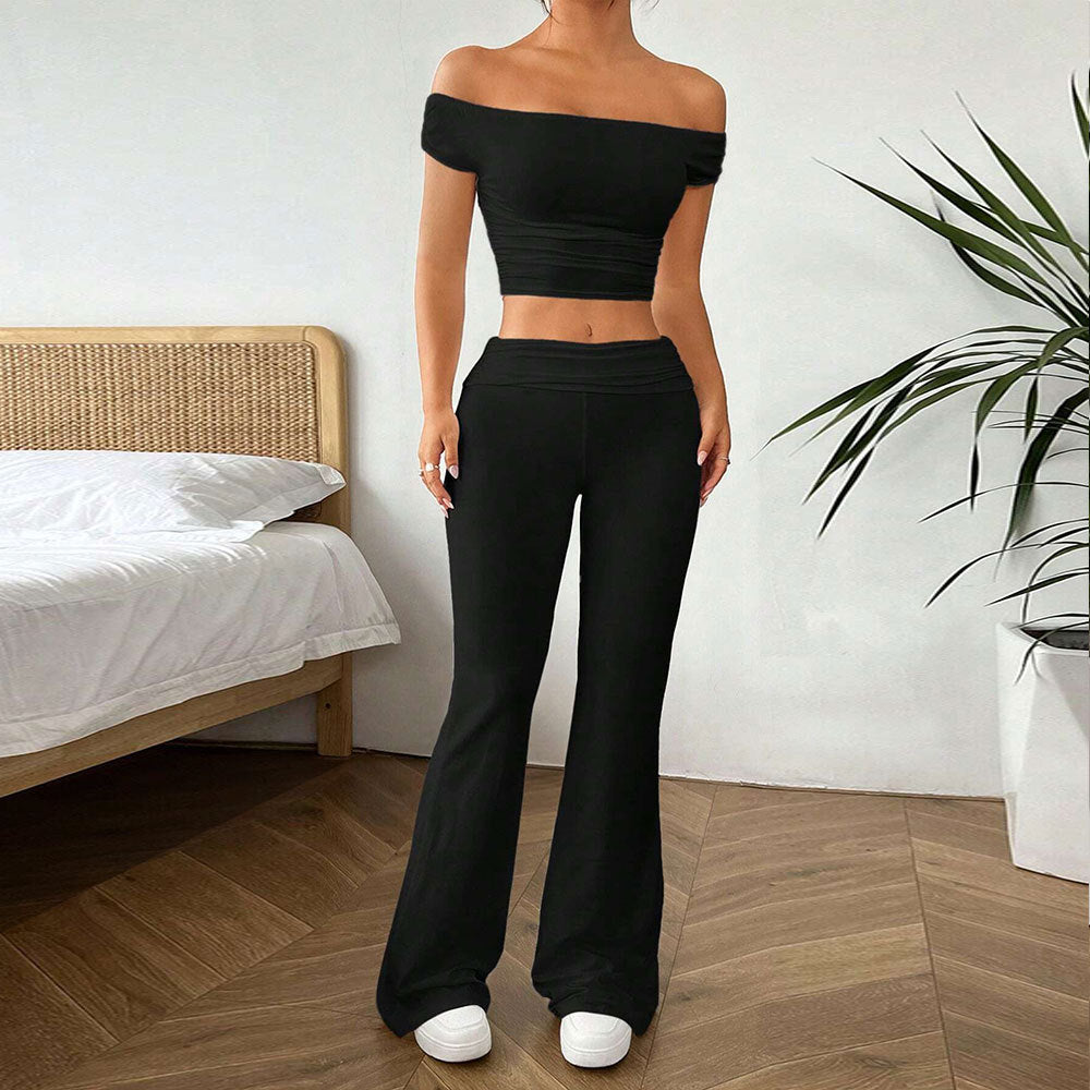 Ensemble top court décontracté pour femmes et pantalon taille haute Levoire