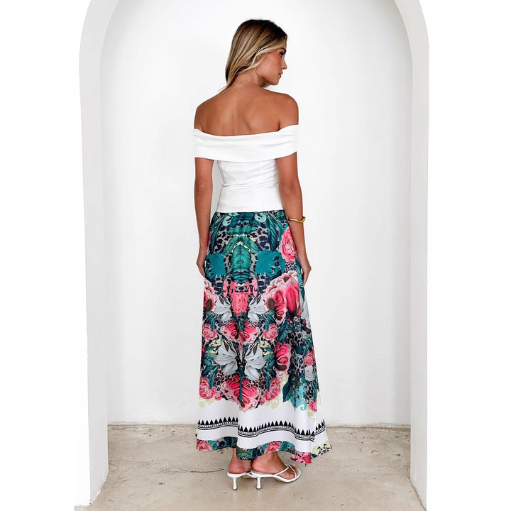 Jupe maxi à motifs floraux et ceinture pour femmes, couleur intensive Levoire