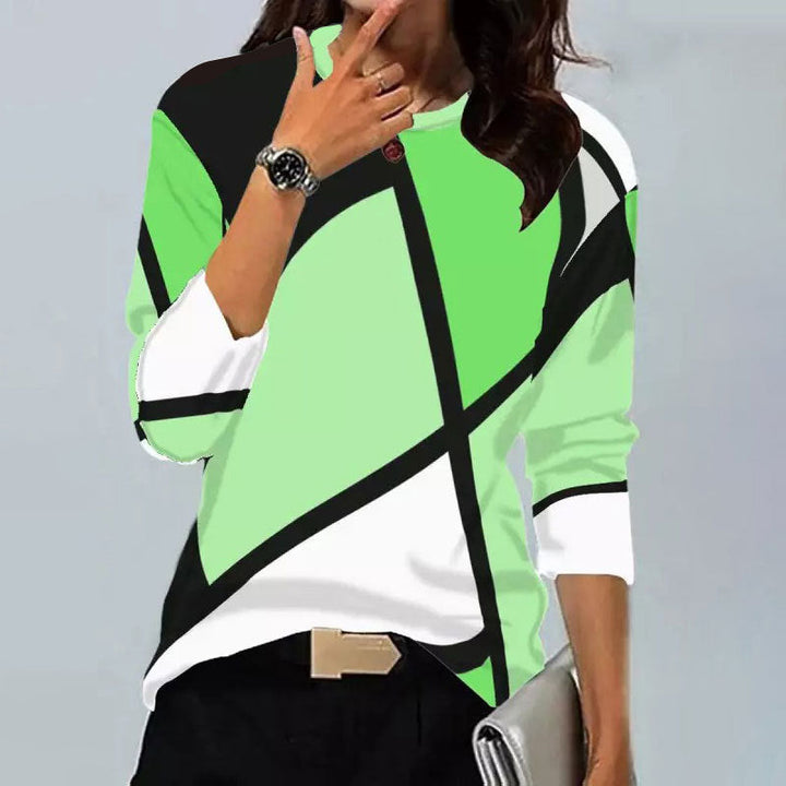 Levoire | Trendik Vintage Imprimé Géométrique Col Rond Chemise à Manches Longues 6# Vert Fluorescent