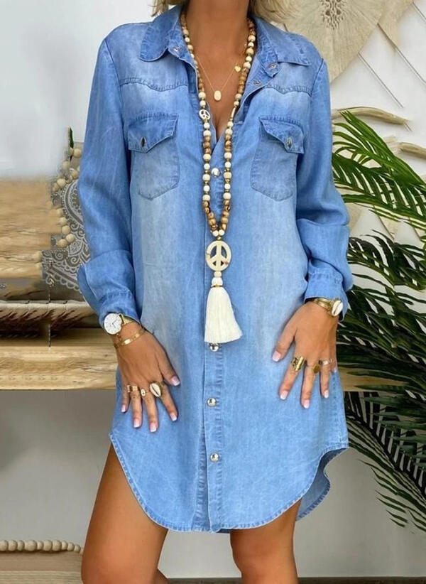 Levoire | Manches Longues, Robe Chemise Unie En Denim