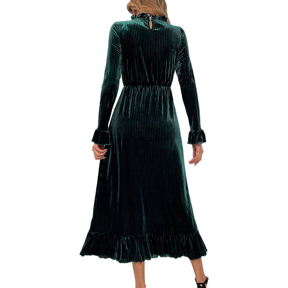 Robe enveloppante à manches longues pour femme en velours luxueux avec détails en volants Levoire
