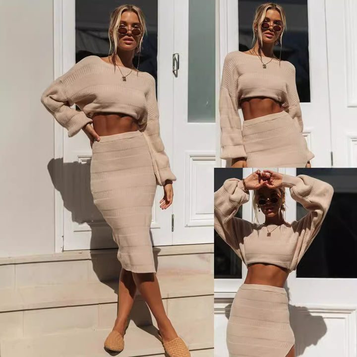 Ensemble élégant femme deux pièces avec haut large court et jupe cintrée Levoire
