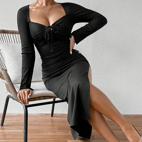 Robe côtelée à manches longues pour femmes avec cordon de serrage réglable Levoire
