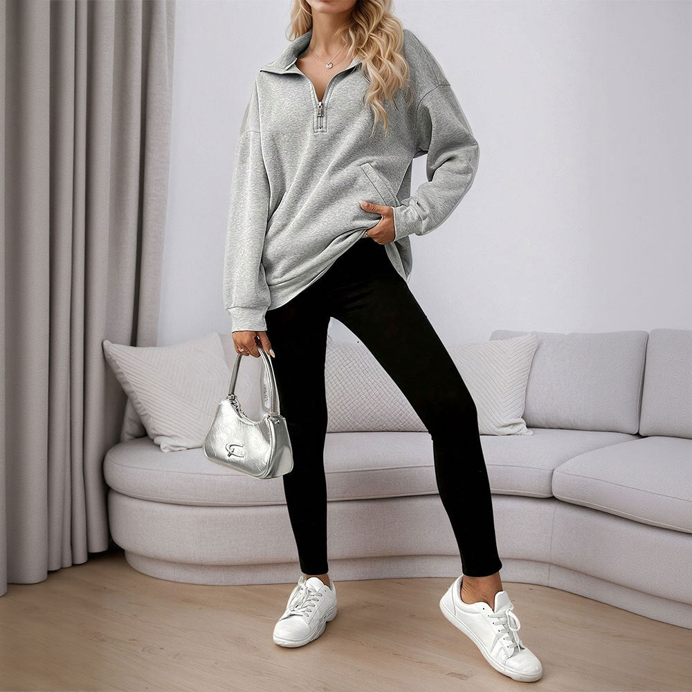 Sweat-shirt décontracté pour femmes avec une demi-fermeture éclair et poches pratiques Levoire