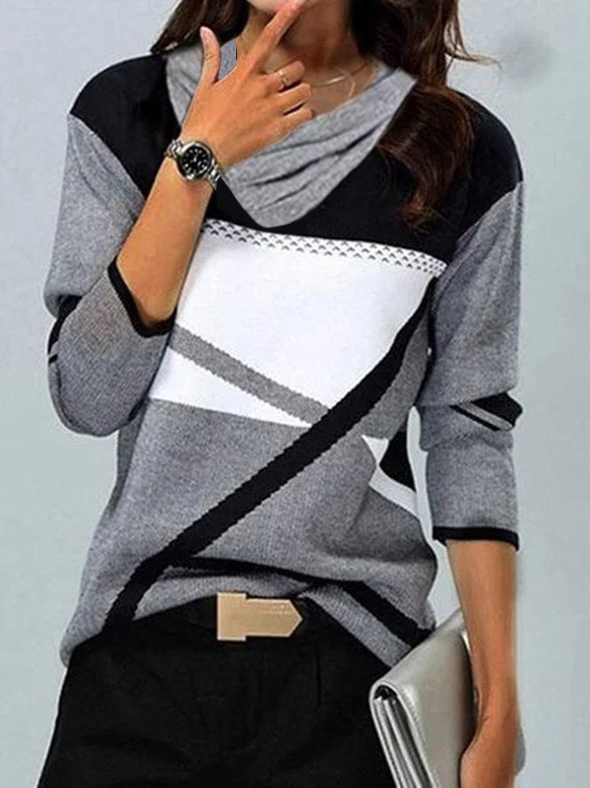 Levoire | T-shirt longue à manches longues plissée imprimée à col en V tendance noir