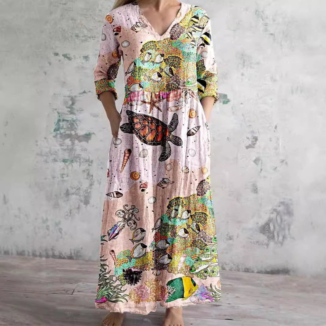 Levoire | Chic Print V-décolleté Robe Midi