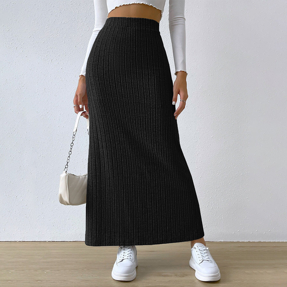 Jupe tricotée longue pour femmes avec côtes diagonales et taille haute Levoire