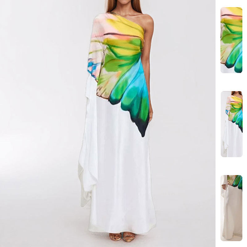 Robe maxi pour femme avec design asymétrique et dégradé de couleurs artistique Levoire