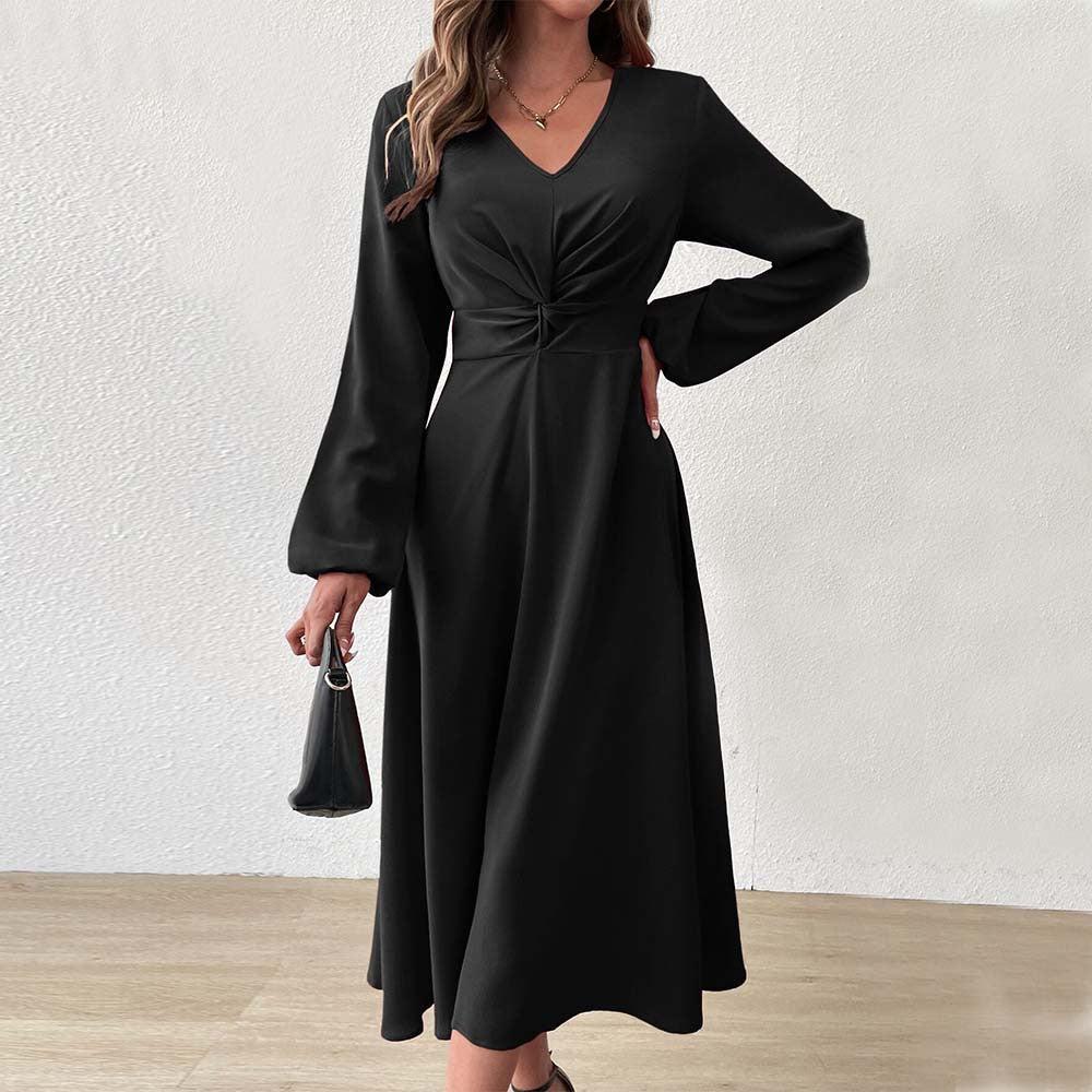 Robe midi élégante pour femmes avec drapé flatteur pour la silhouette et décolleté en V profond Levoire