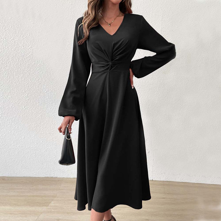 Robe midi élégante pour femmes avec drapé flatteur pour la silhouette et décolleté en V profond Levoire