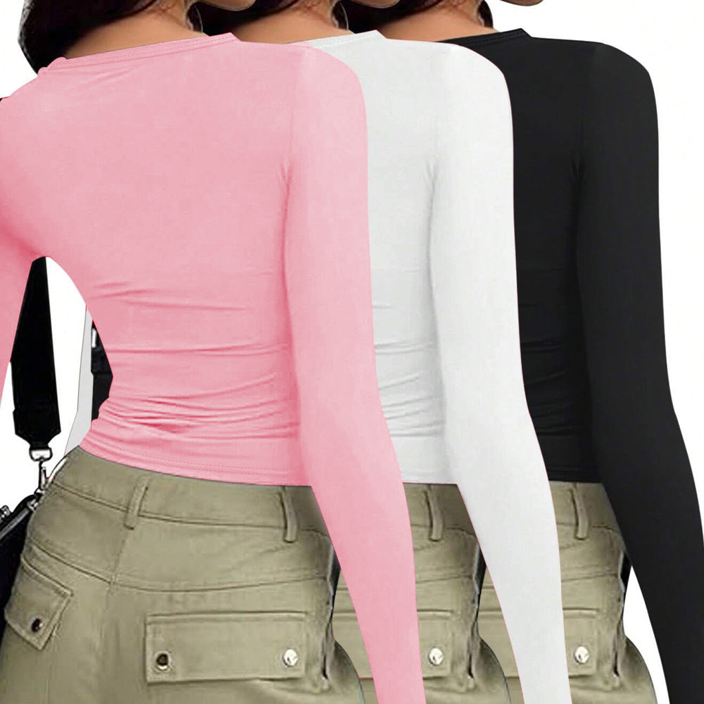 Chemise basique à manches longues pour dames avec un élégant col rond Levoire
