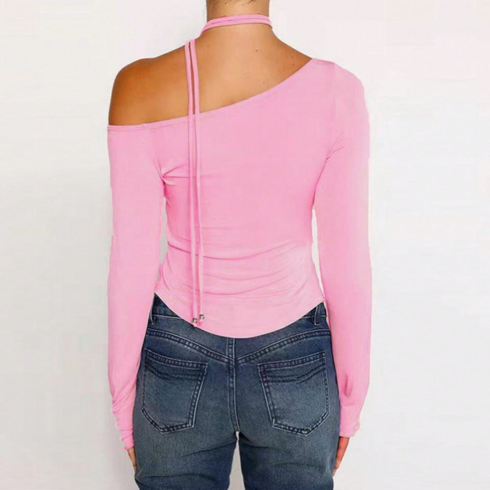 Haut à manches longues pour femmes avec coupe asymétrique et lien stylé Levoire