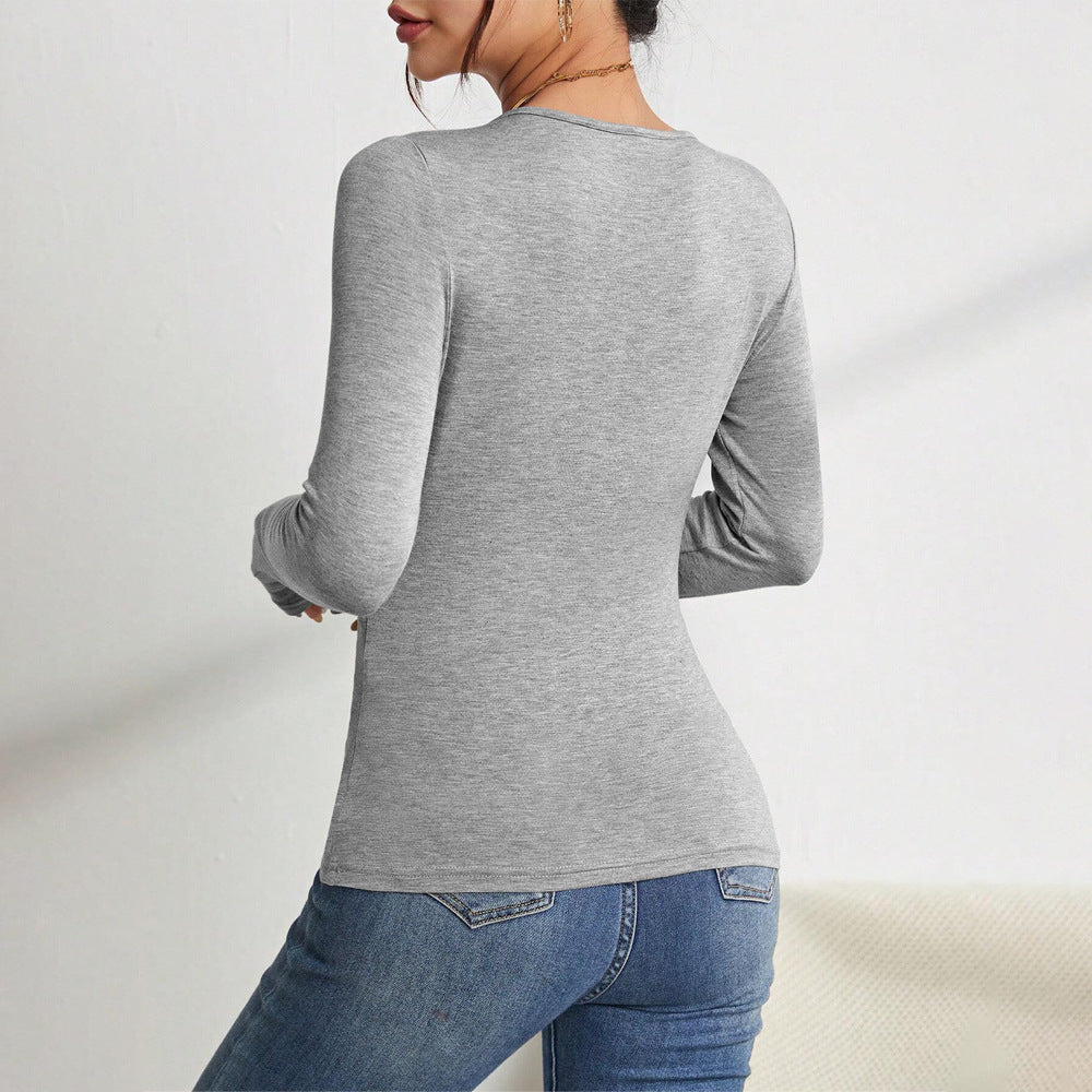 Body à manches longues pour femmes avec un décolleté en V à la mode et des détails sophistiqués sur les épaules Levoire