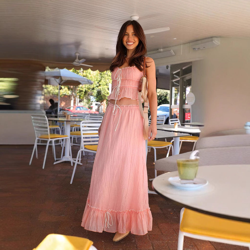 Robe Maxi Aérée pour Femmes avec Détails Volants et Encolure Ajustable Levoire
