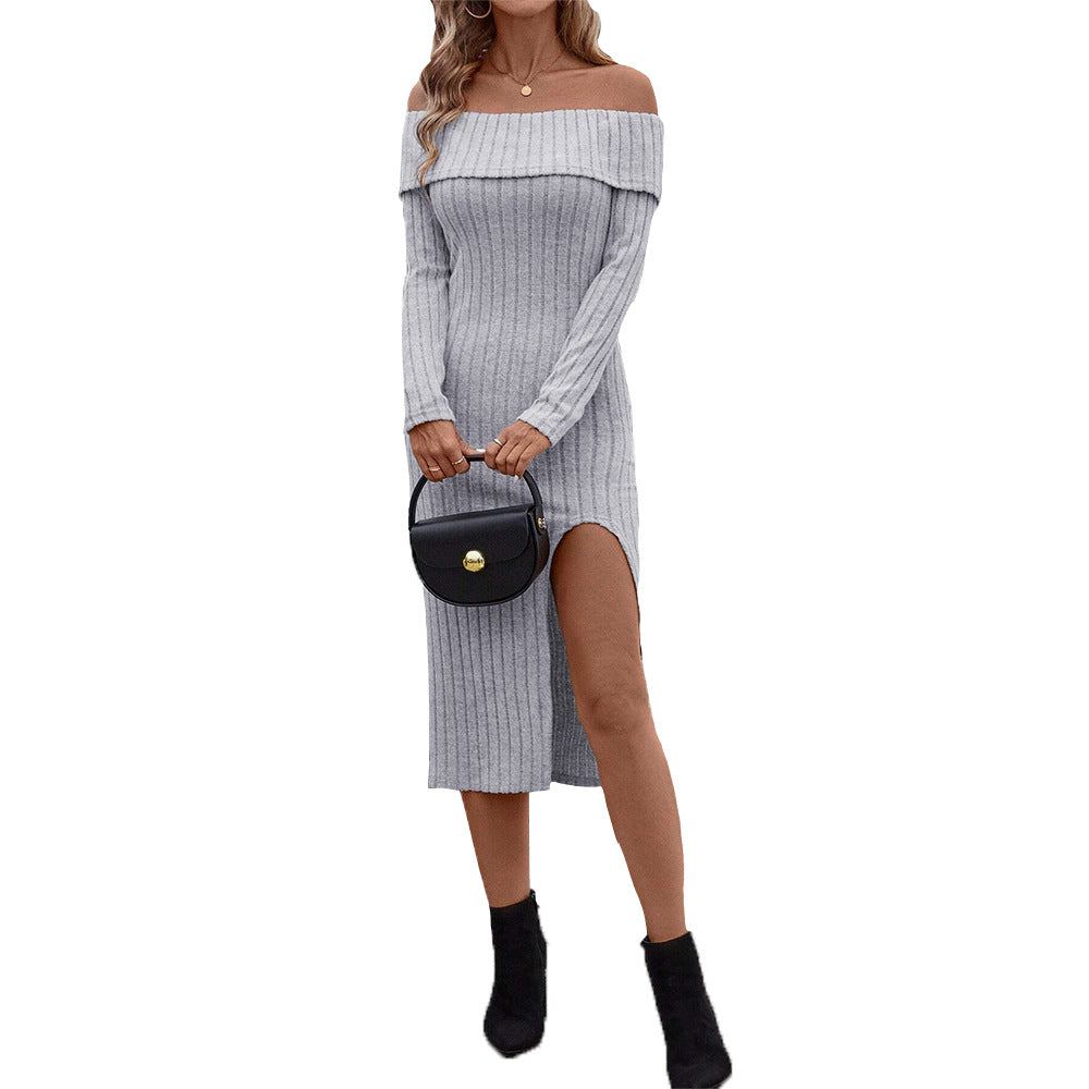 Robe maxi à manches longues pour femme avec design décolleté et fente latérale Levoire