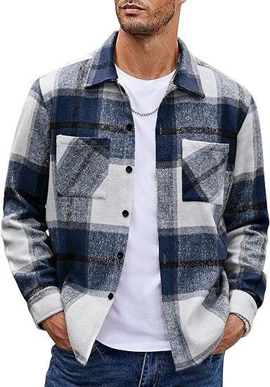 Levoire | Chemise À Carreaux Moderne Pour Hommes Avec Poches Doubles Bleu