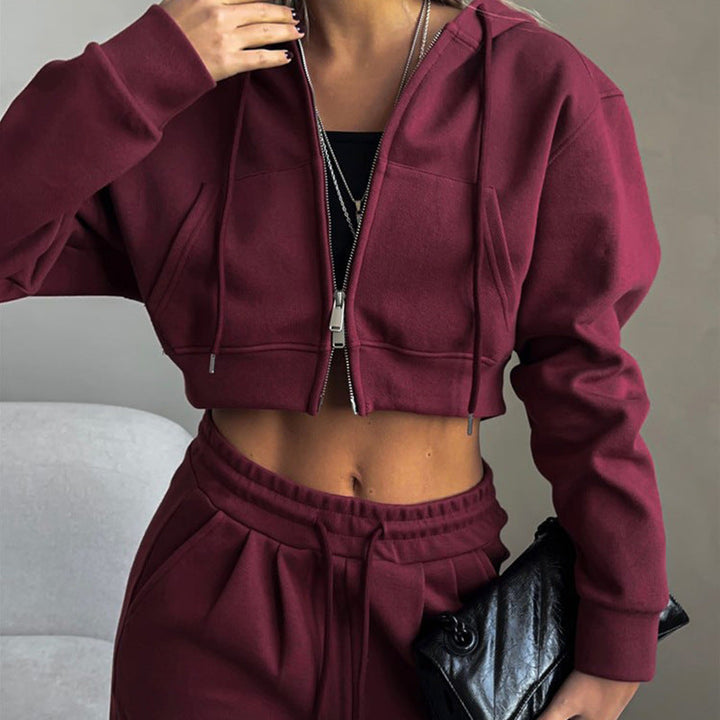 Levoire | Sweat à capuche court à taille serrée - cardigan en tricot avec poches kangourou