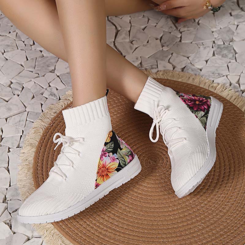 Levoire | Baskets Mixtes Confortables Mi-Longues Avec Détail En Fleurs Sur Le Talon Pour Femmes