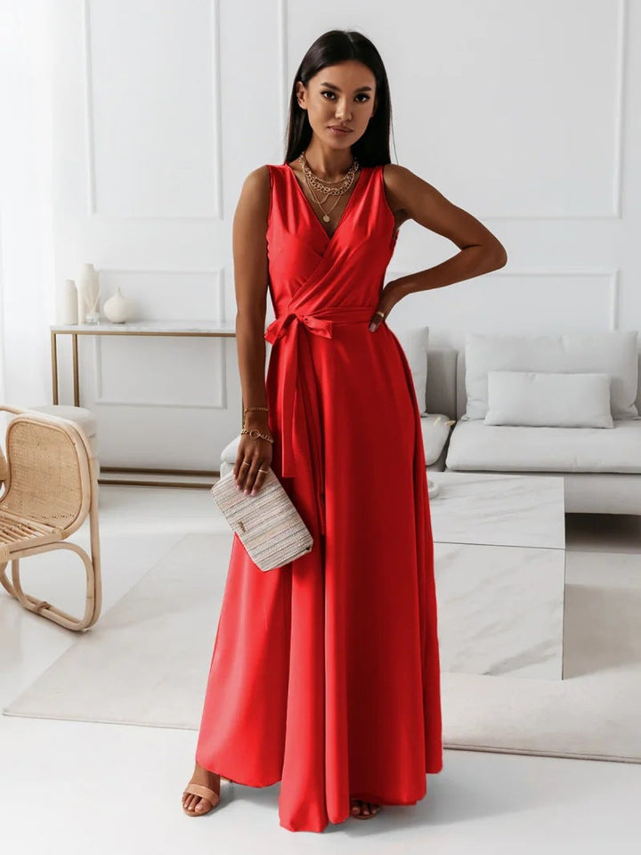Levoire | Robe Maxi Sans Manches À Décolleté En V Délicat Pour Femmes Rot
